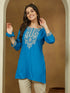 Janasya Women's Blue Rayon Embroidered Straight Short Kurti